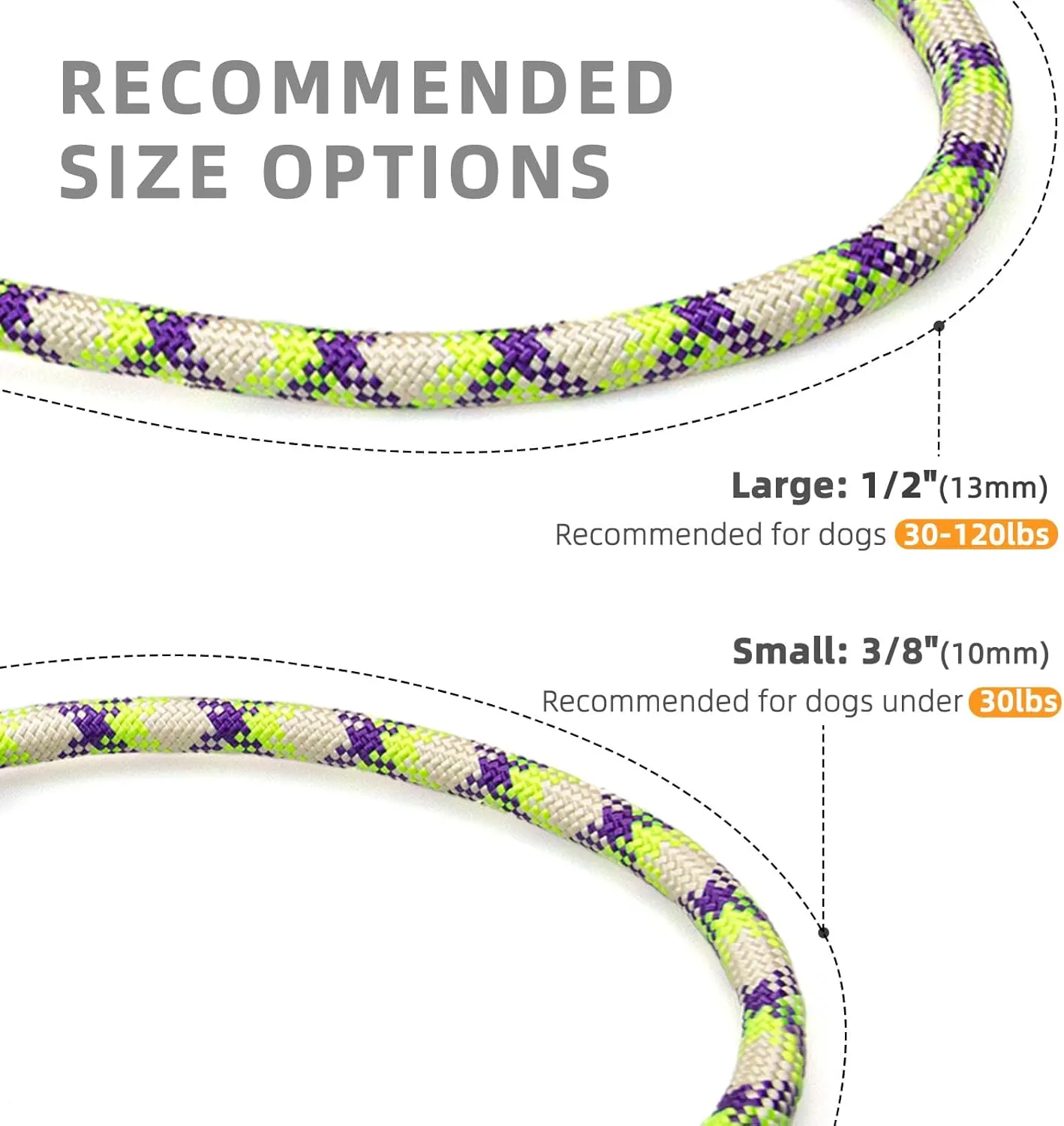 Durable Slip Leads for Dogs, Heavy Duty Strong Rope Slip Leash for Large, Medium Dogs No Pull Training Leashes (Purple and Green Alternating Set, 1/2" x 6 FT (30~120 lbs.))