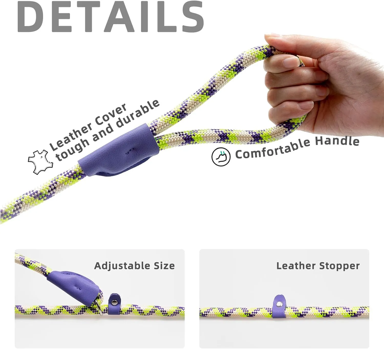 Durable Slip Leads for Dogs, Heavy Duty Strong Rope Slip Leash for Large, Medium Dogs No Pull Training Leashes (Purple and Green Alternating Set, 1/2" x 6 FT (30~120 lbs.))