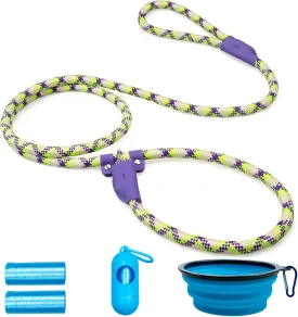 Durable Slip Leads for Dogs, Heavy Duty Strong Rope Slip Leash for Large, Medium Dogs No Pull Training Leashes (Purple and Green Alternating Set, 1/2" x 6 FT (30~120 lbs.))