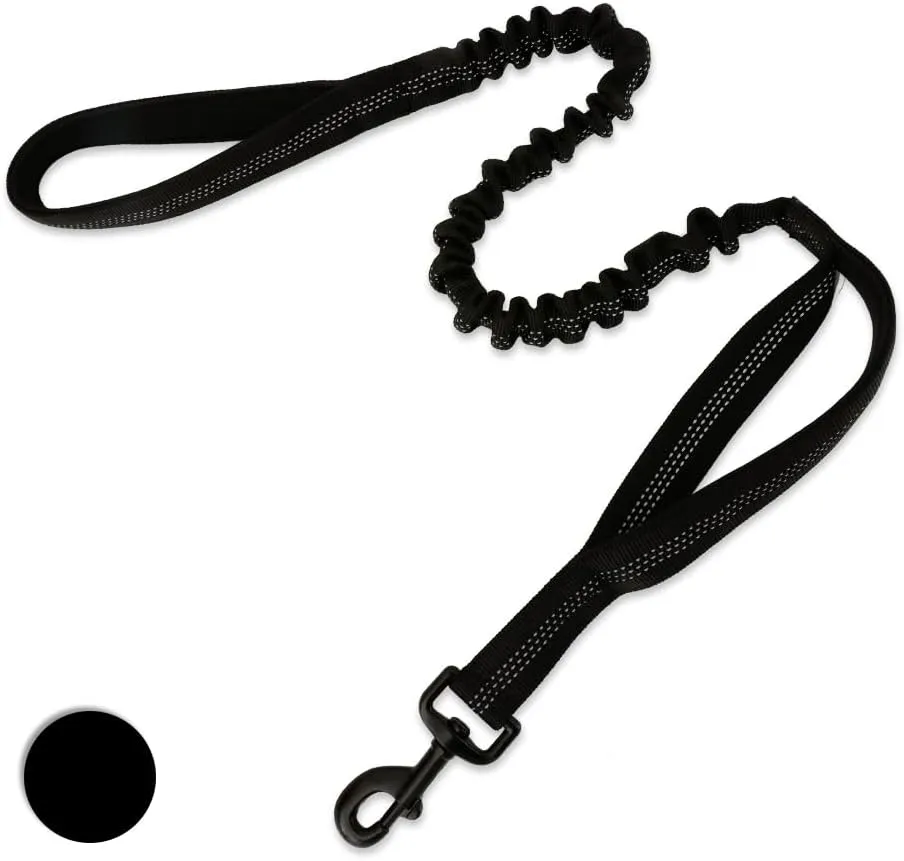 Eagloo Tactical Dog Leash, Military Training Bungee Leash for Large Dogs with Shock Absorption, Heavy Duty Leash with 2 Padded Control Handles, Black 5.2FT