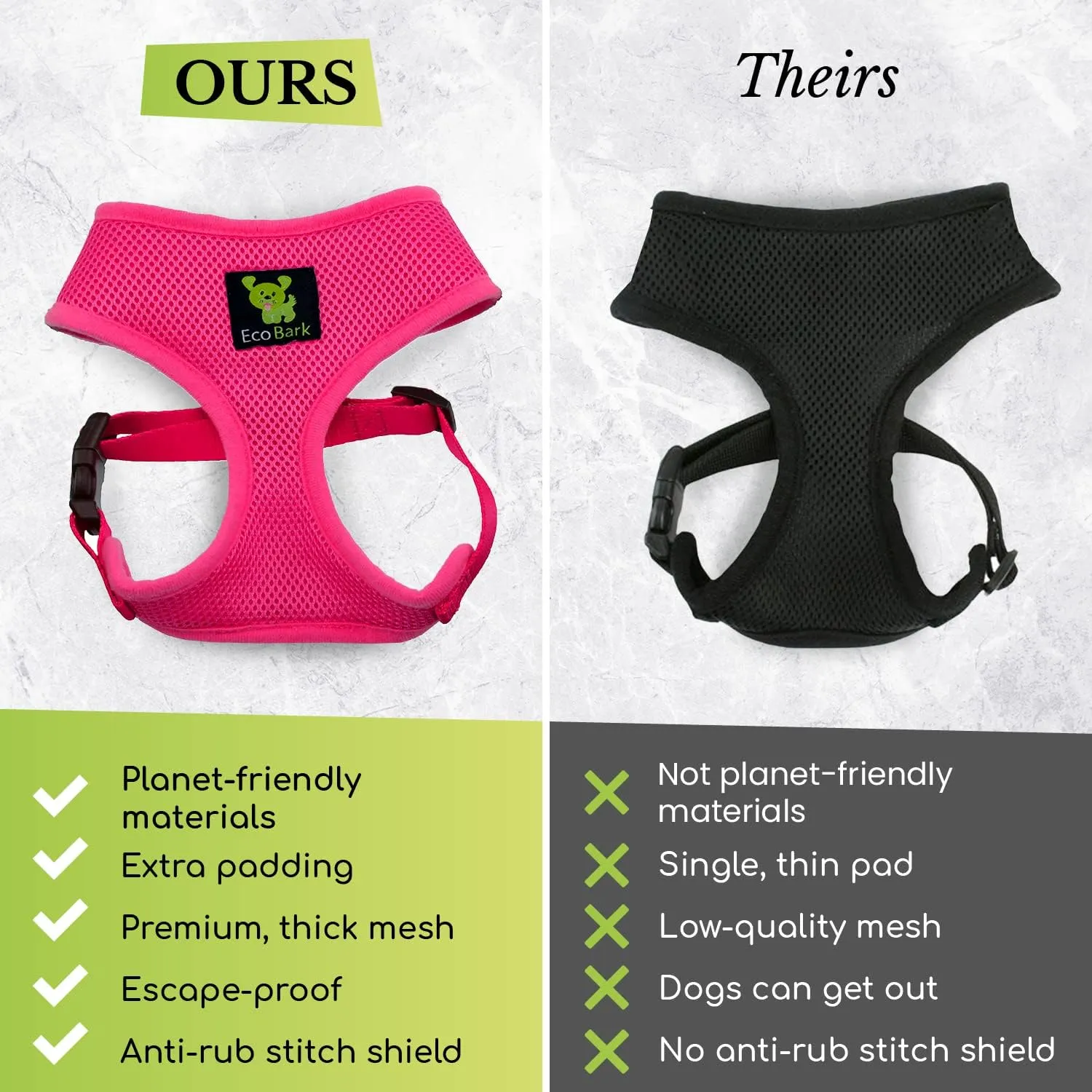 EcoBark Dog Harness - Eco-Friendly Max Comfort Harnesses - Luxurious Soft Mesh Halter - Over The Head Harness Vest- No Pull and No Choke for Large, XL, and XXL Dogs (XL, Baby Pink)