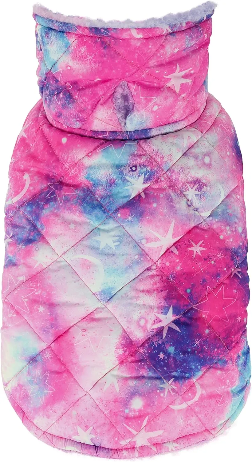 Fitwarm Reversible Tie Dye Dog Coat, Waterproof Thermal Pet Puffer Vest Jacket, Dog Winter Clothes for Small Dogs Girl, French Bulldog Apparel, Blue, XL