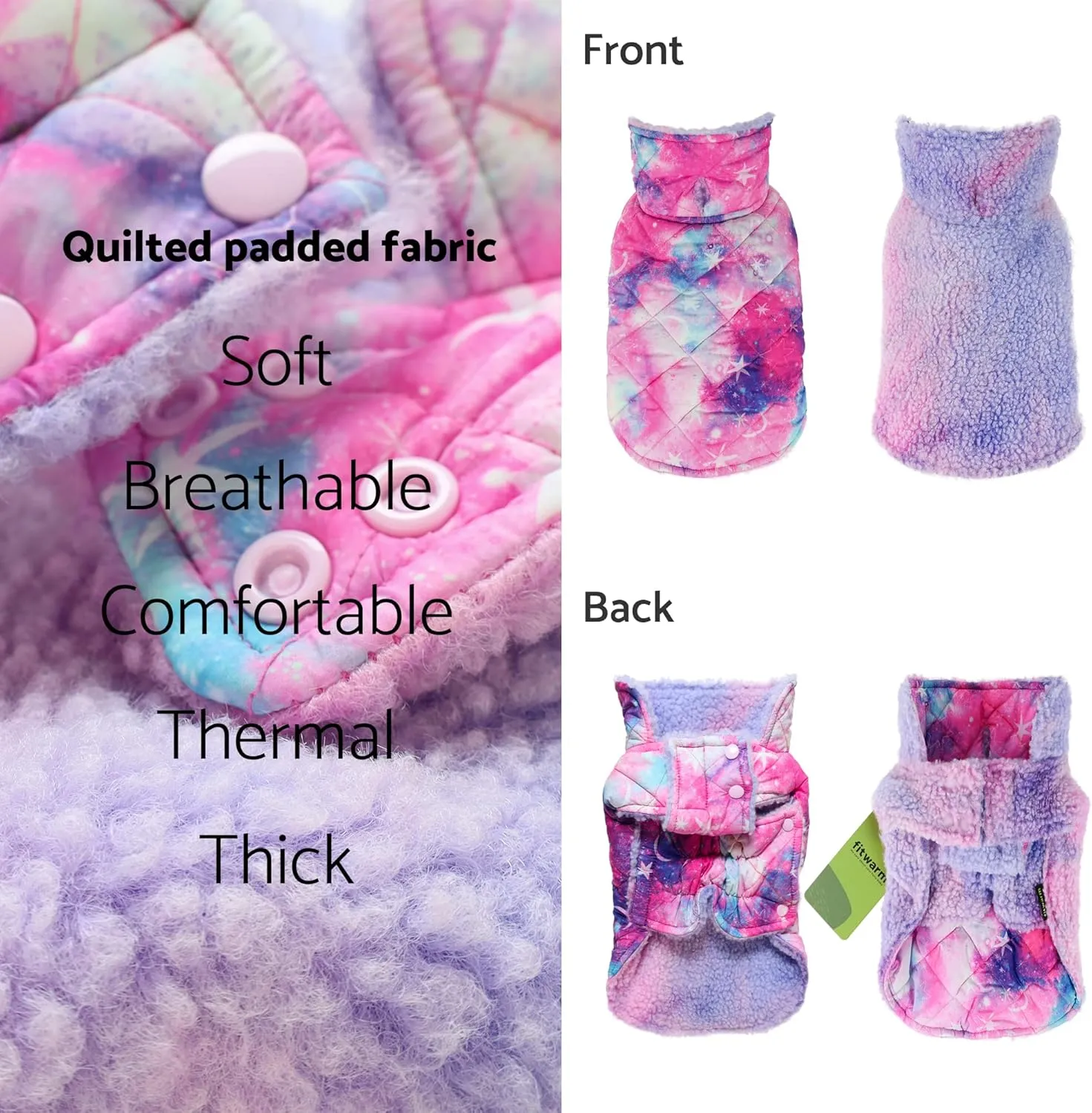 Fitwarm Reversible Tie Dye Dog Coat, Waterproof Thermal Pet Puffer Vest Jacket, Dog Winter Clothes for Small Dogs Girl, French Bulldog Apparel, Blue, XL