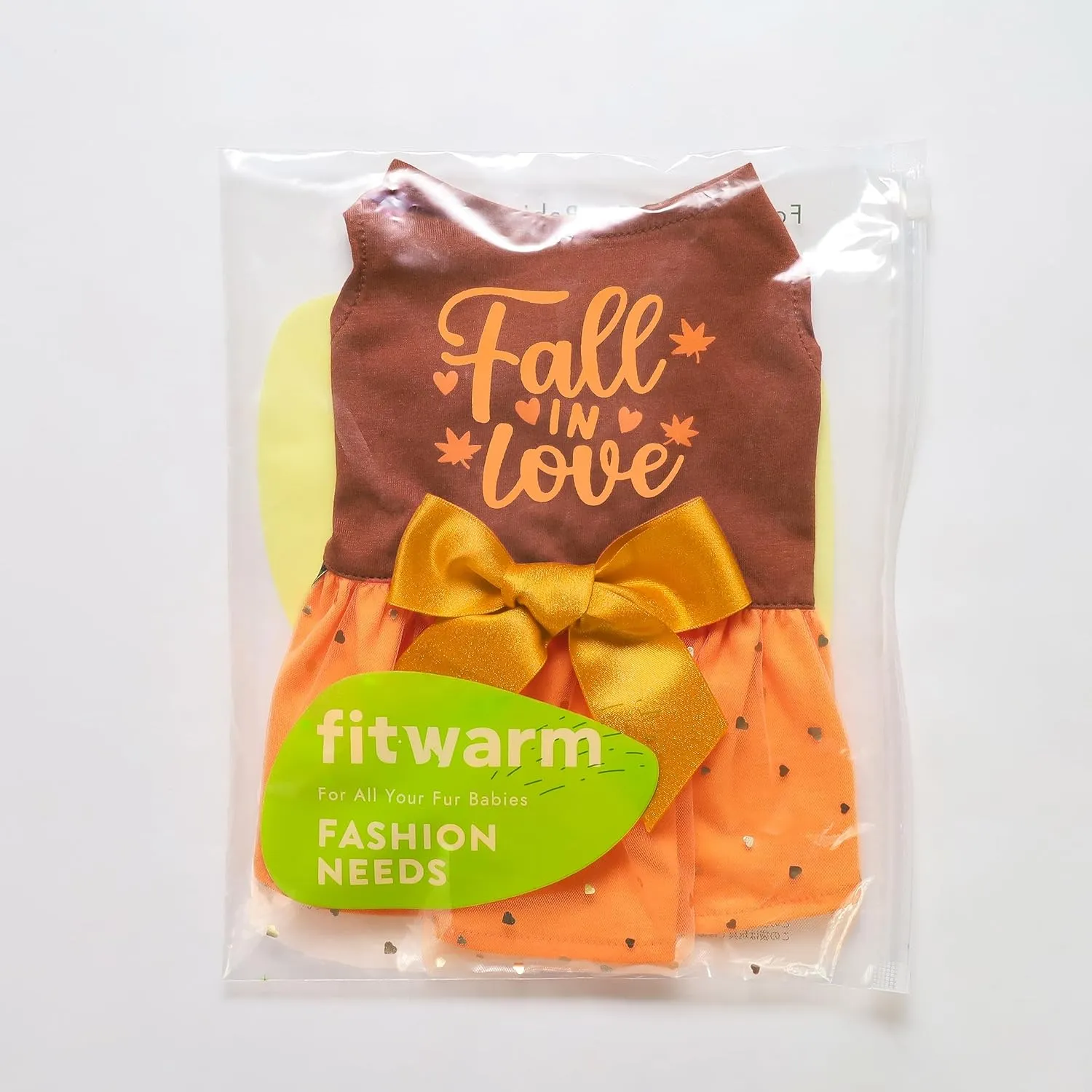 Fitwarm Thanksgiving Fall in Love Dog Dress, Sparkly Dog Clothes for Small Dogs Girl, Holiday Pet Tutu Dress, Cat Outfit, Brown, Orange, Medium
