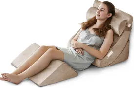 Ganaver 4 Pcs Orthopedic Bed Wedge Pillow Set  Post Surgery, Relaxing, Back & Adjustable Head Support Cushion  Triangle Memory Foam Pillow for Acid Reflux, Sleeping, Reading (Light Brown)