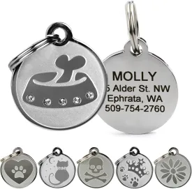 GoTags Designer Pet ID Tags in Stainless Steel for Dogs and Cats, Custom Engraved with 4 Lines of Personalized ID, Cute, Unique Pet Tags in Several Fun Designs