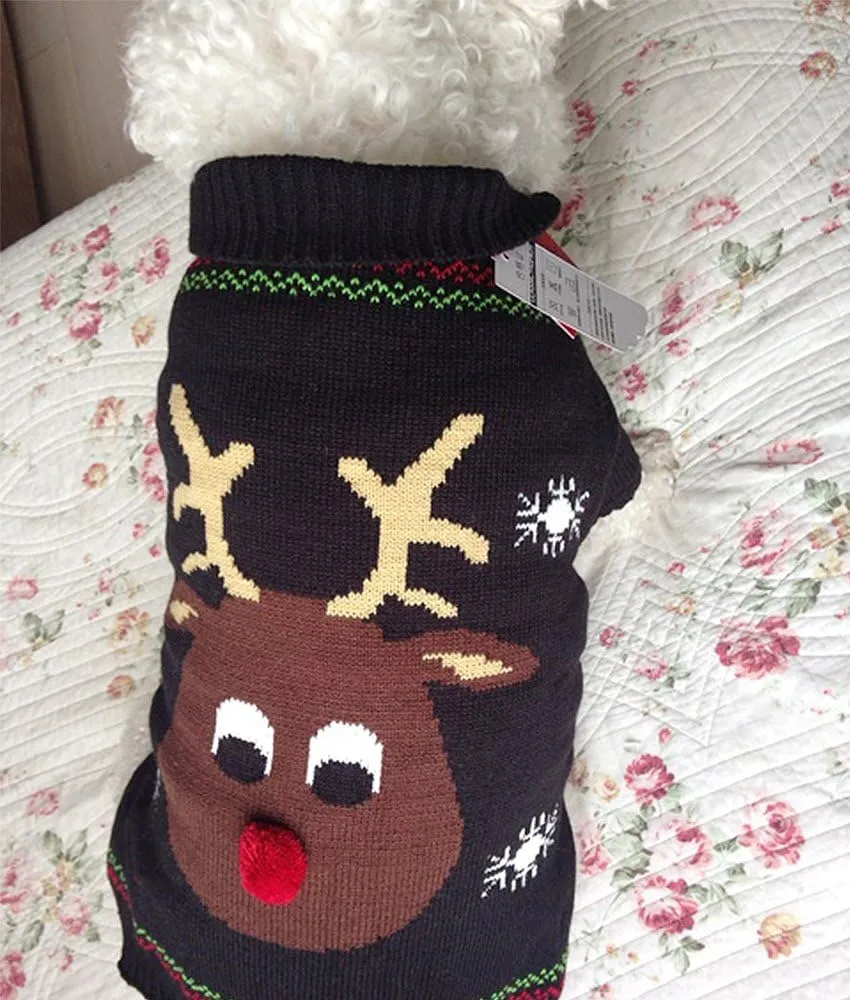 HAPEE Dog Xmas Sweaters, Red Nose Elk Puppy Clothes, Ugly Christmas Dog Sweaters