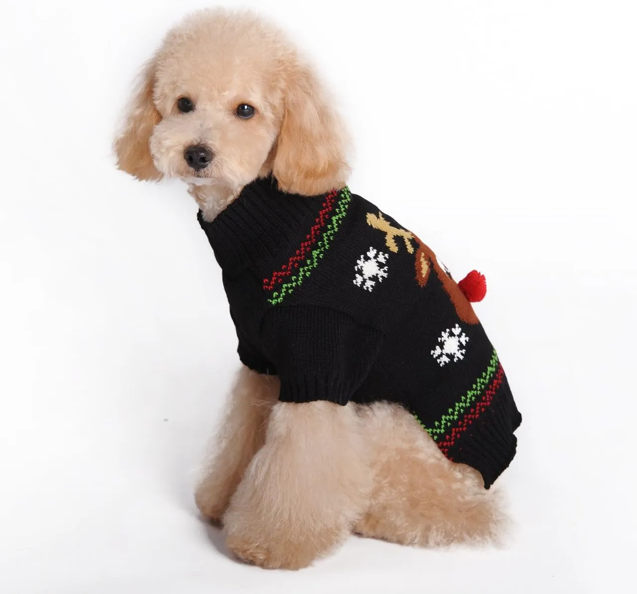 HAPEE Dog Xmas Sweaters, Red Nose Elk Puppy Clothes, Ugly Christmas Dog Sweaters