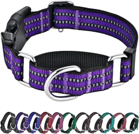 Hikiko Martingale Collar for Dogs Reflective Nylon Dog Collar with Quick Release Buckle Adjustable Training No Slip Dog Collars (Medium, Purple)