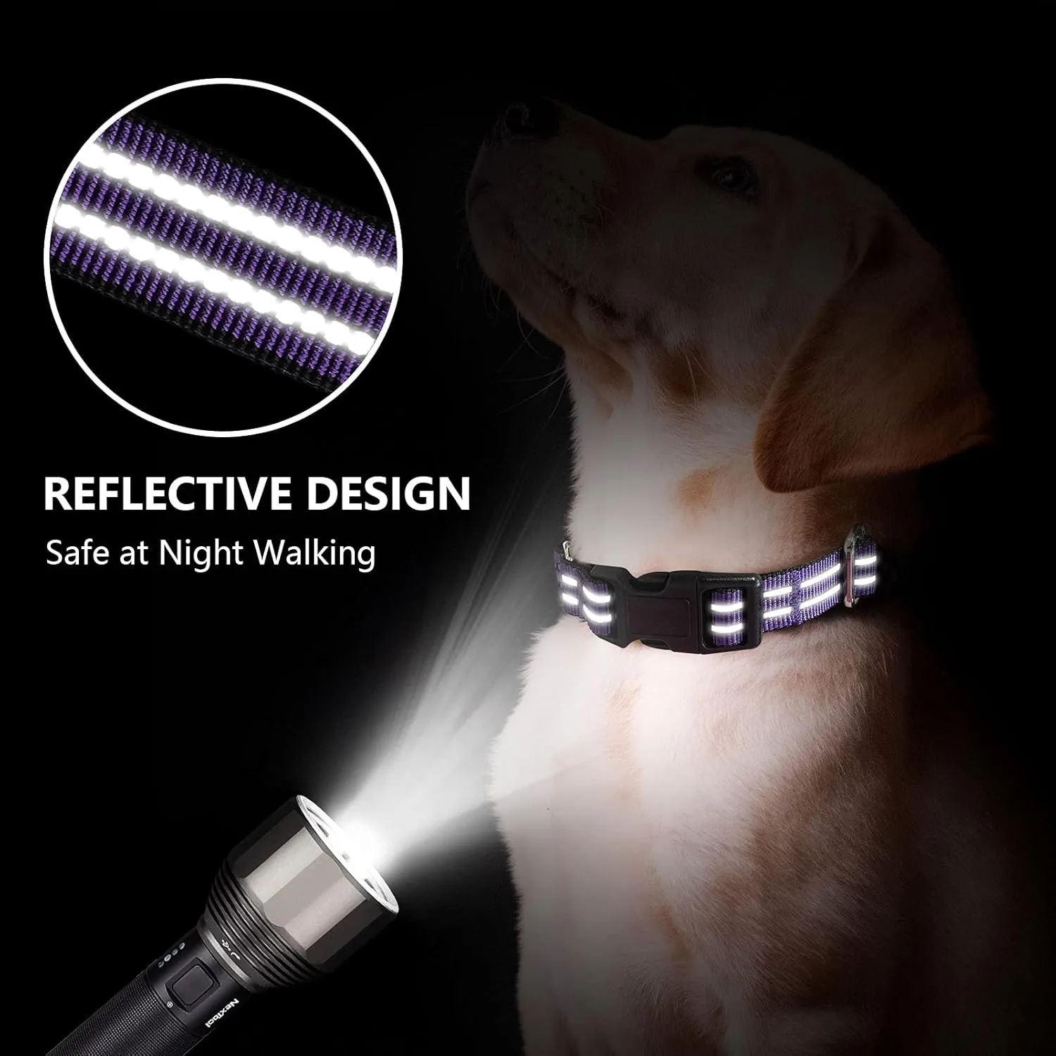 Hikiko Martingale Collar for Dogs Reflective Nylon Dog Collar with Quick Release Buckle Adjustable Training No Slip Dog Collars (Medium, Purple)