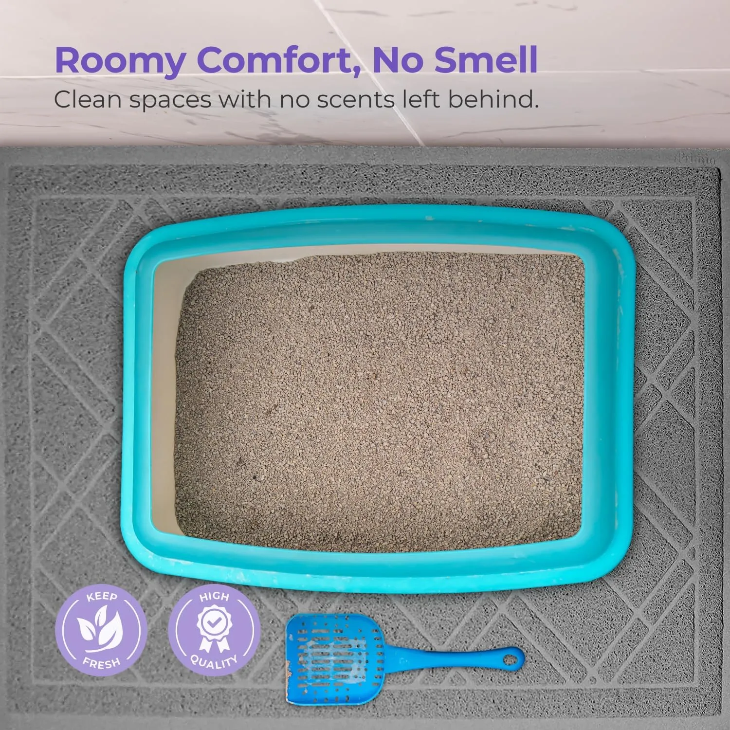 iPrimio Cat Litter Box Mat 42x36 Gray - Mesh Trapper, Easy Clean, Repels Odour - Non-Slip Kitty Litter Mat