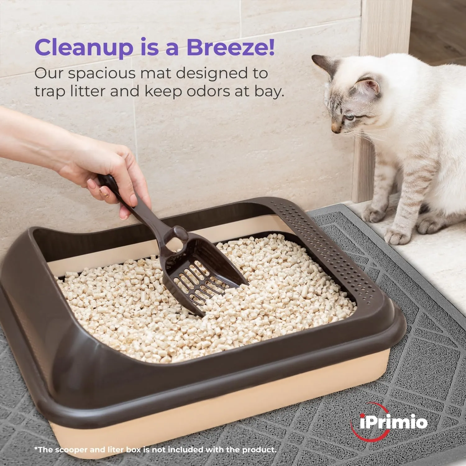 iPrimio Cat Litter Box Mat 42x36 Gray - Mesh Trapper, Easy Clean, Repels Odour - Non-Slip Kitty Litter Mat