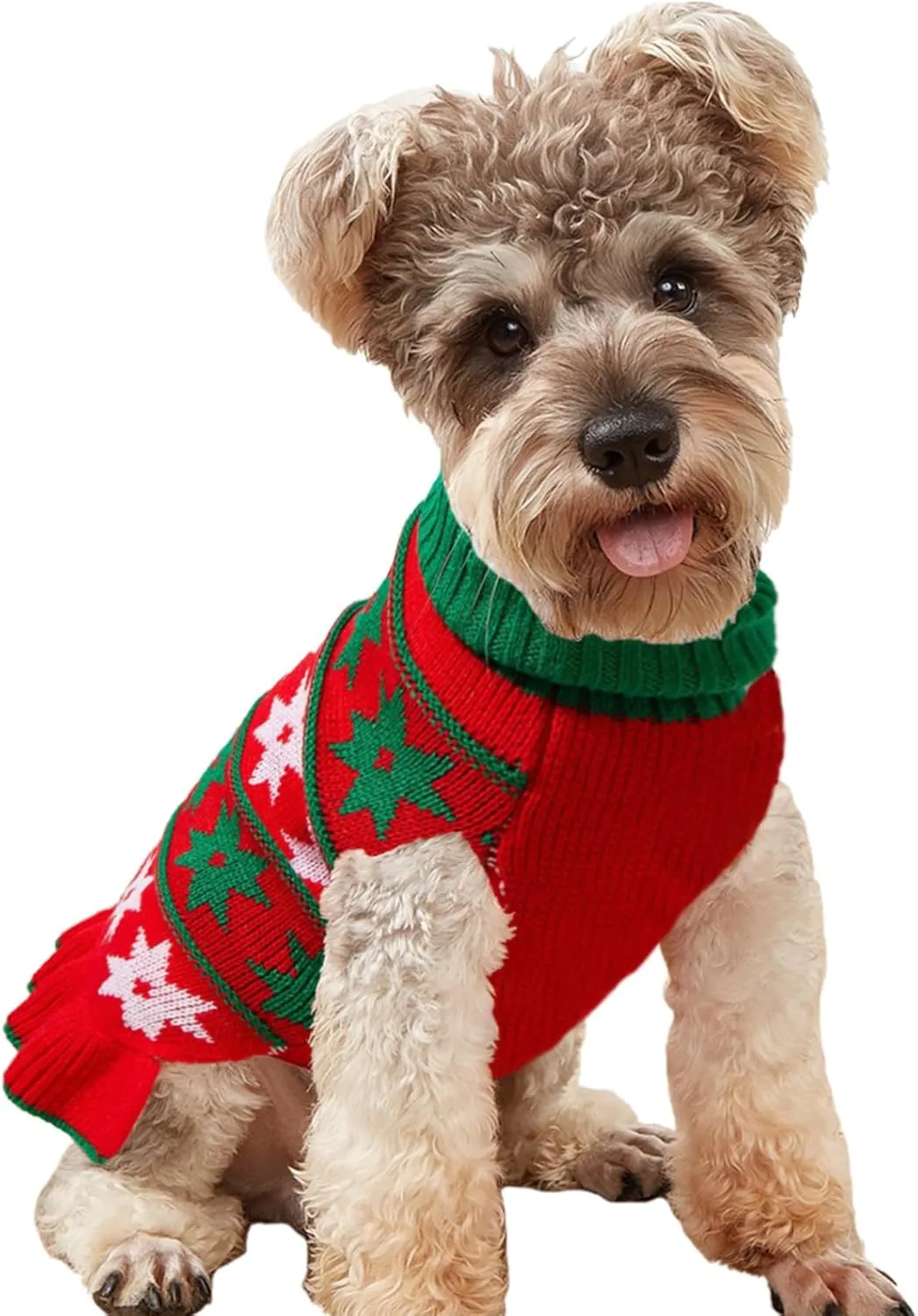 Jecikelon Pet Dog Sweaters for Small Dogs Dress with Snow Knitwear Turtleneck Pullover Dog Clothes Warm Winter Puppy Sweater Long Dresses (Red, Small)