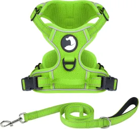 Joytale No Pull Mesh Dog Harness and Reflective Dog 4FT x 1" Leash Combo with Neoprene Handle for Small Dogs (Green,S)