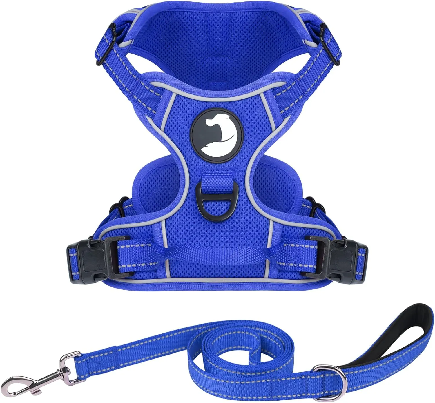 Joytale No Pull Mesh Dog Harness and Reflective Dog 4FT x 1" Leash Combo with Neoprene Handle for Small Dogs (Royal Blue,S)