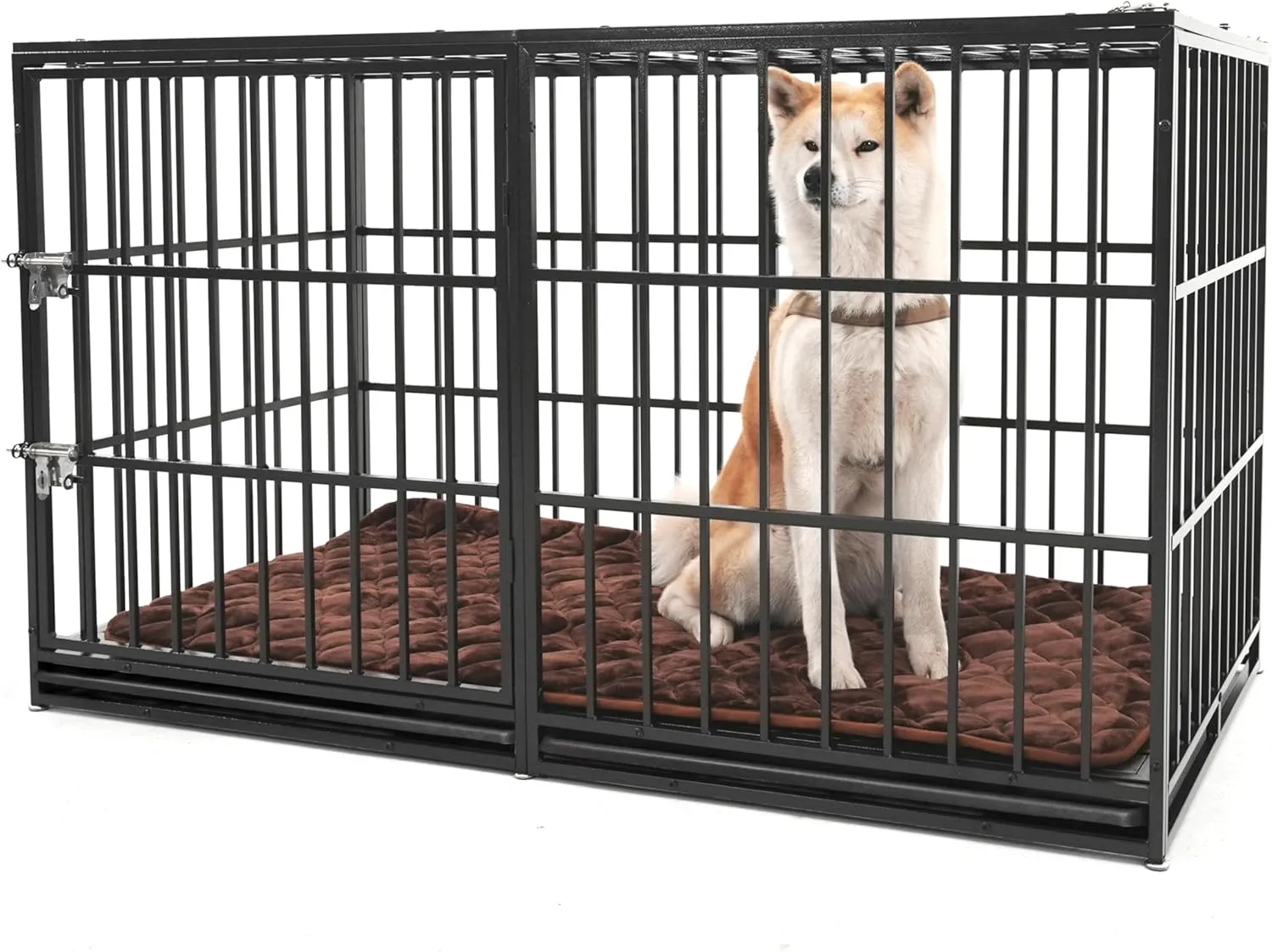 kejector 61 Inch Heavy Duty Dog Crates,Large Dog Crate Indestructible Steel Escape Proof Kennel, Indoor Double Door High Anxiety Cage, Without Wheels,Removable Tray XXXL
