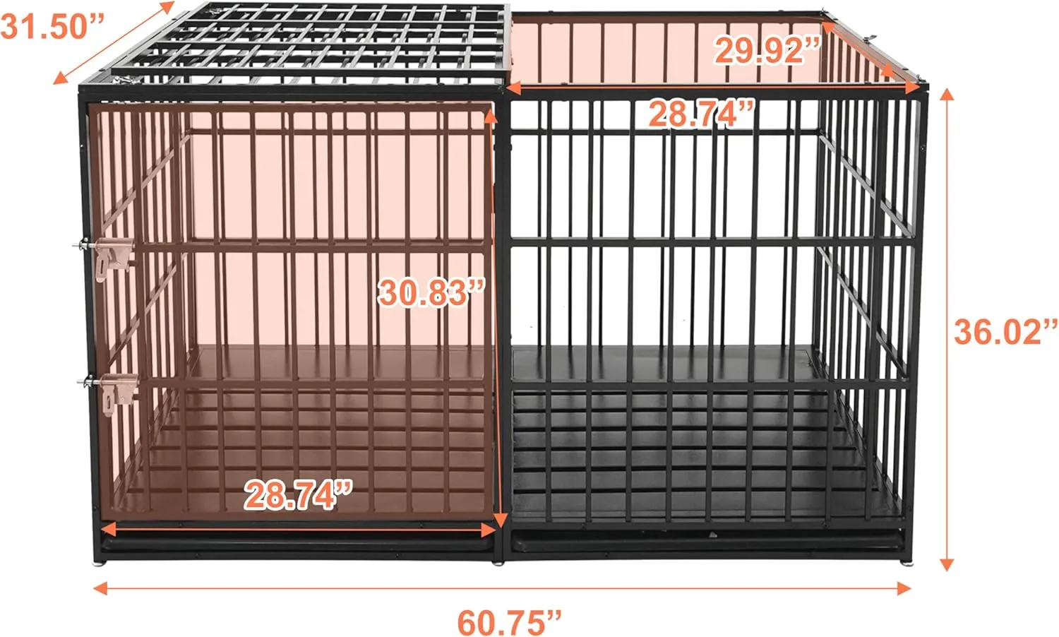 kejector 61 Inch Heavy Duty Dog Crates,Large Dog Crate Indestructible Steel Escape Proof Kennel, Indoor Double Door High Anxiety Cage, Without Wheels,Removable Tray XXXL
