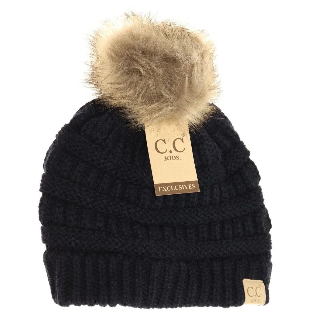 KIDS FUR POM CC BEANIE