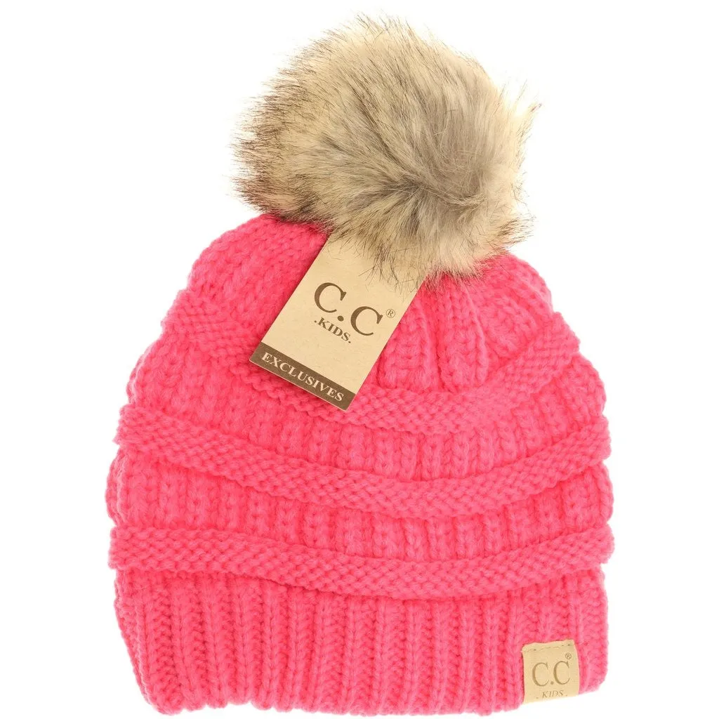 KIDS FUR POM CC BEANIE
