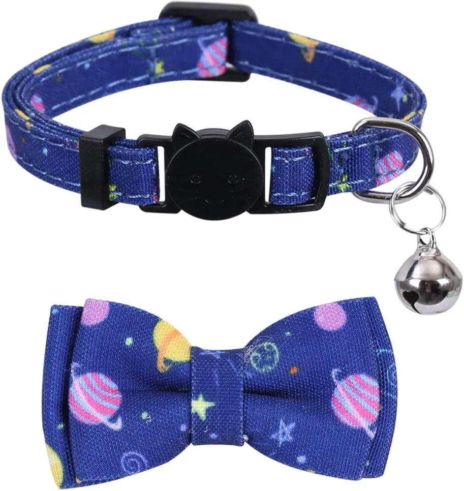 Lamphyface 2 Pack/Set Cat Collar Breakaway with Cute Bow Tie and Bell for Kitty Adjustable Safety