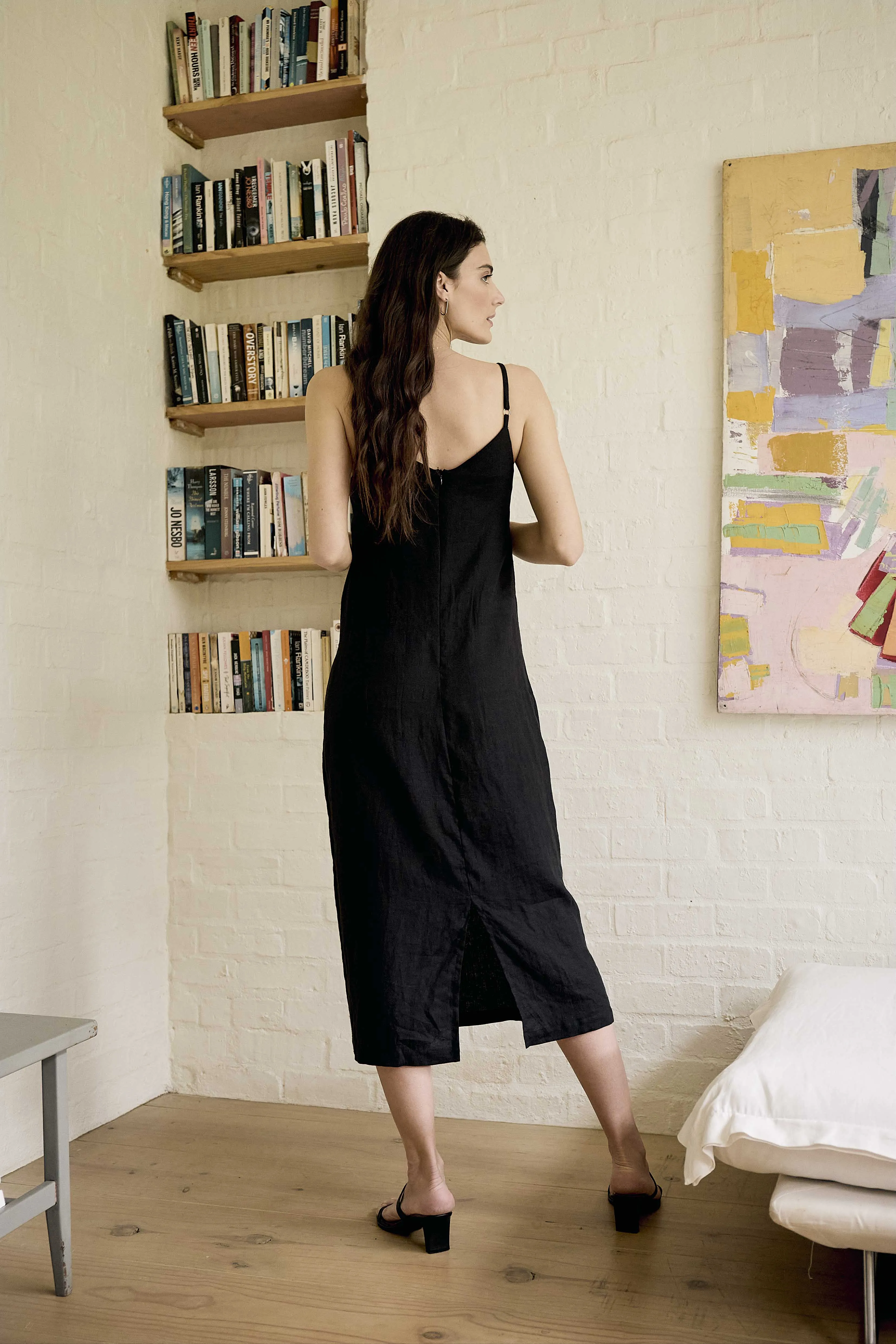 Linen Slip Dress | Black
