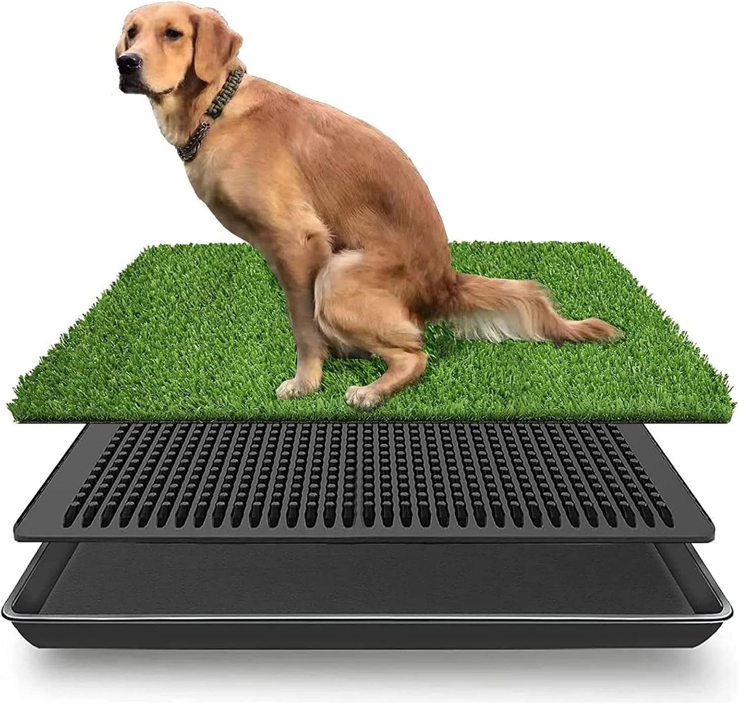 LOMANTOWN Dog Grass Pad with Tray Indoor Outdoor Pet Training Grass with Tray Washable Pee Pads, 3 Layered System Dog Litter Box for Puppy Training (30 x 20 in)