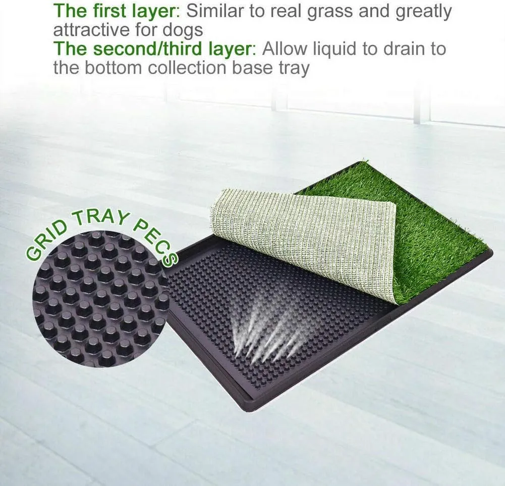 LOMANTOWN Dog Grass Pad with Tray Indoor Outdoor Pet Training Grass with Tray Washable Pee Pads, 3 Layered System Dog Litter Box for Puppy Training (30 x 20 in)