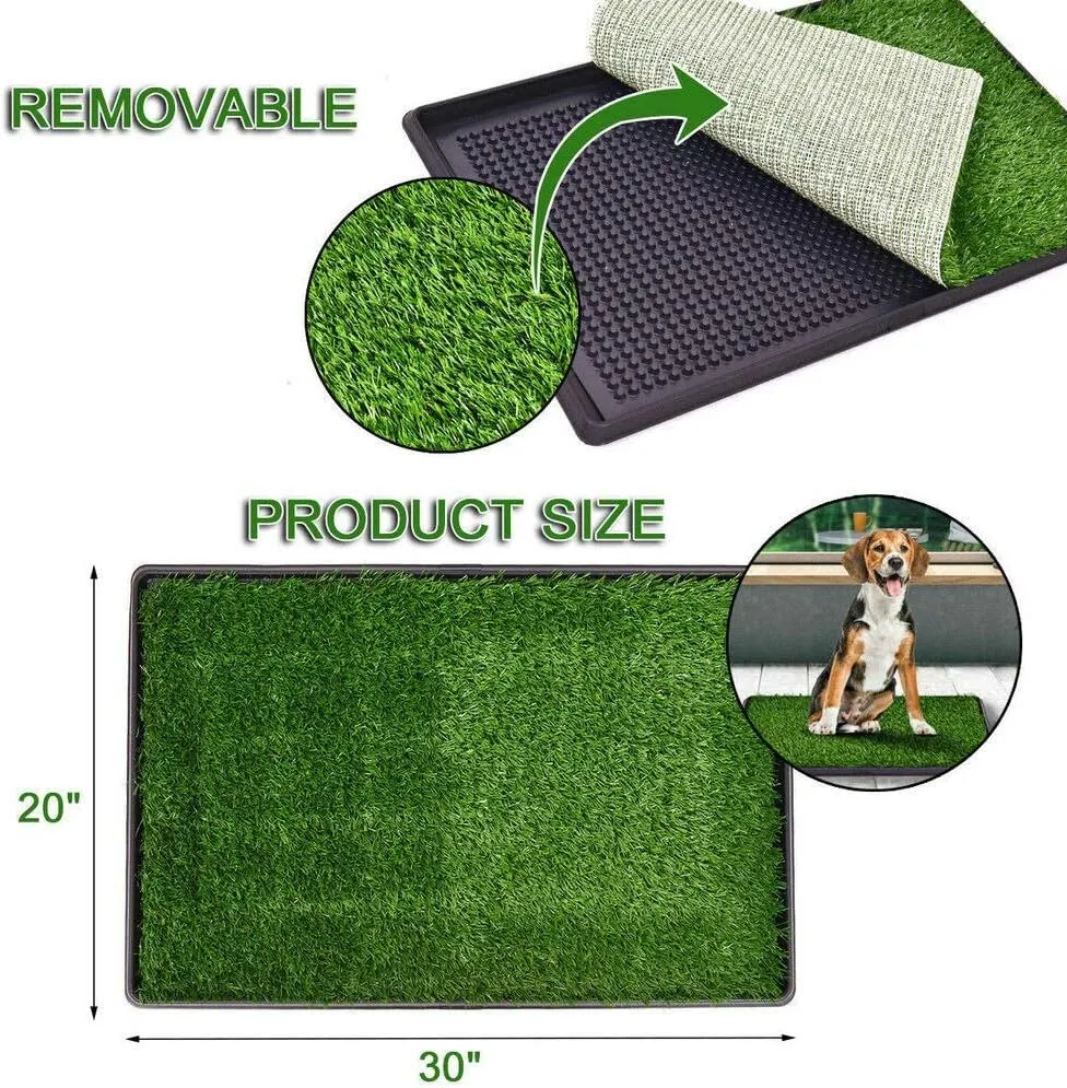 LOMANTOWN Dog Grass Pad with Tray Indoor Outdoor Pet Training Grass with Tray Washable Pee Pads, 3 Layered System Dog Litter Box for Puppy Training (30 x 20 in)