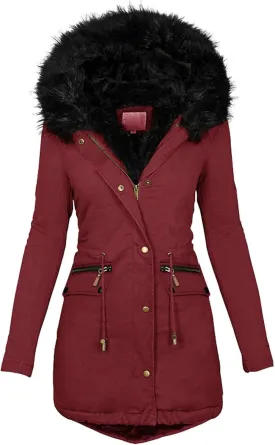 Long Winter Coats for Women 2023 Thicken Fleece Lined Parkas Anoraks Warm Cotton Puffer Jacket Coats with Faux Fur Hood