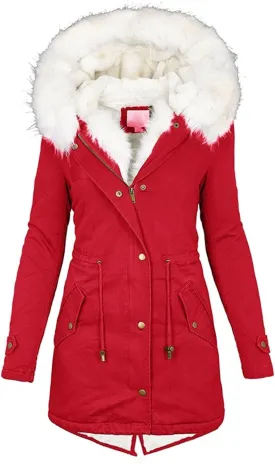 Long Winter Coats for Women 2023 Thicken Fleece Lined Parkas Anoraks Warm Cotton Puffer Jacket Coats with Faux Fur Hood
