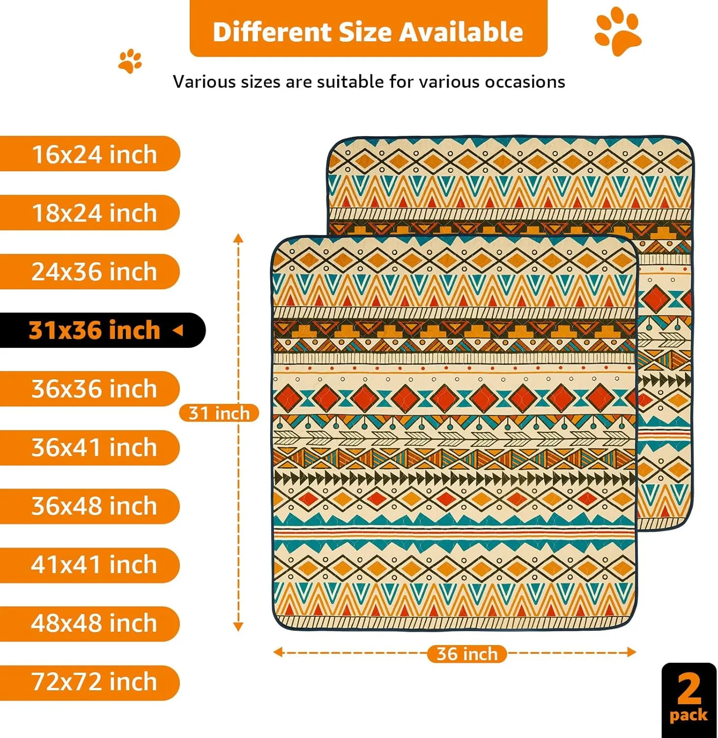 LOOBANI Reusable Pee Pads for Dogs: 2 Pack Washable Puppy Pads Waterproof 31"x36", Super Absorbent Whelping Pad, Leak-Proof & Non-Slip Dog Training Pads for Floor, Potty, Playpen, Crate (Yellow)
