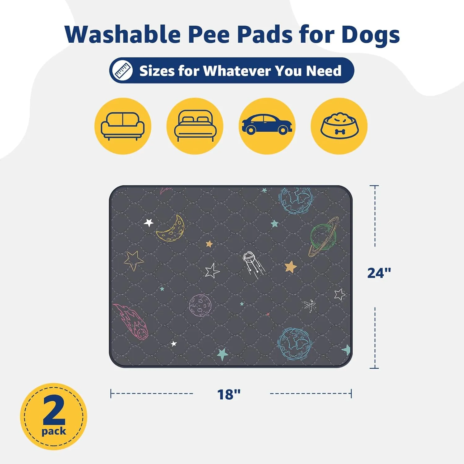 LOOBANI Washable Pee Pads for Dogs: 2 Pack Reusable Puppy Pads for Small Pet, Waterproof Whelping Pads, Non-Slip Potty Training Mat for Dog Playpen, Floor, Cage, Sofa, Crate, Grey, 18" x 24"