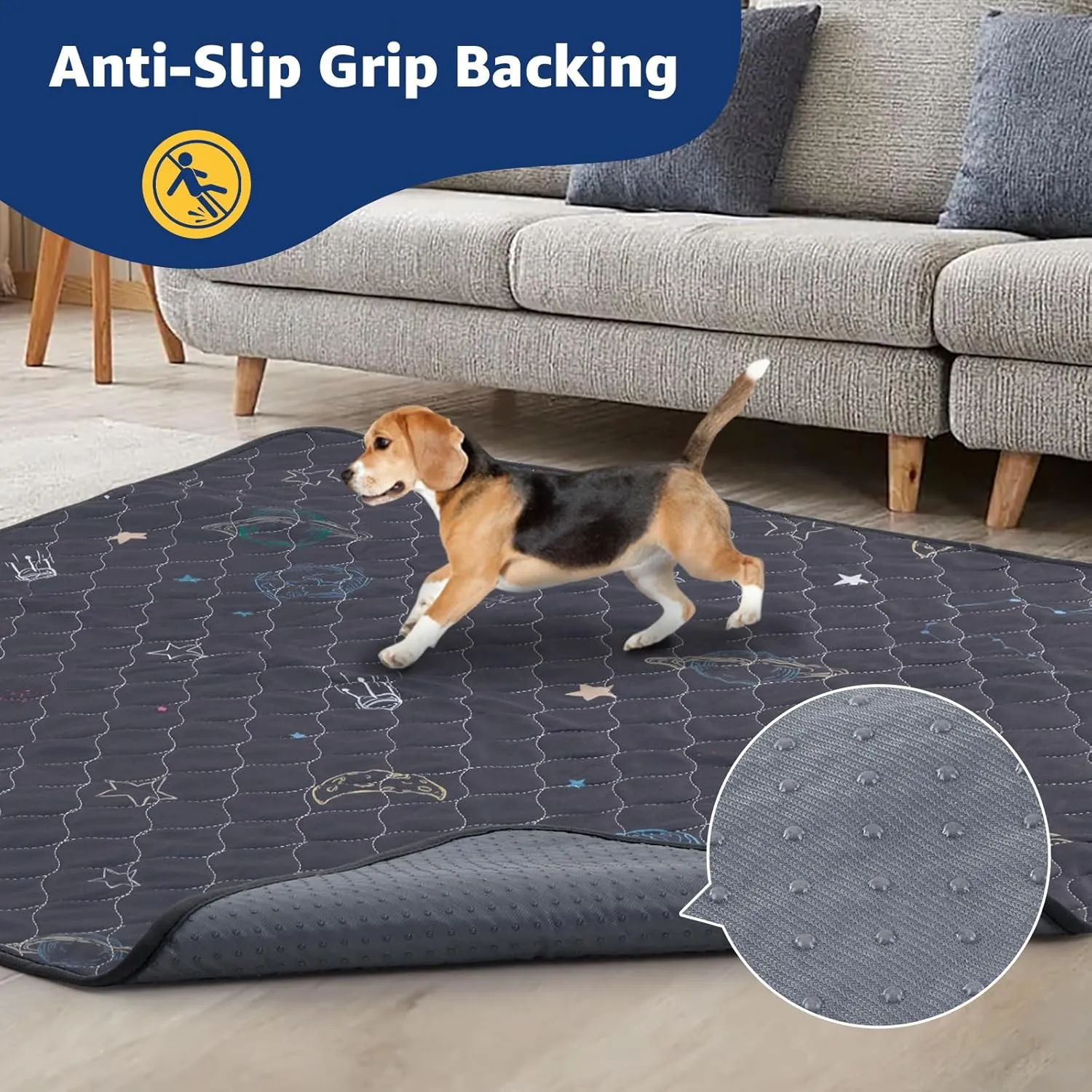 LOOBANI Washable Pee Pads for Dogs: 2 Pack Reusable Puppy Pads for Small Pet, Waterproof Whelping Pads, Non-Slip Potty Training Mat for Dog Playpen, Floor, Cage, Sofa, Crate, Grey, 18" x 24"
