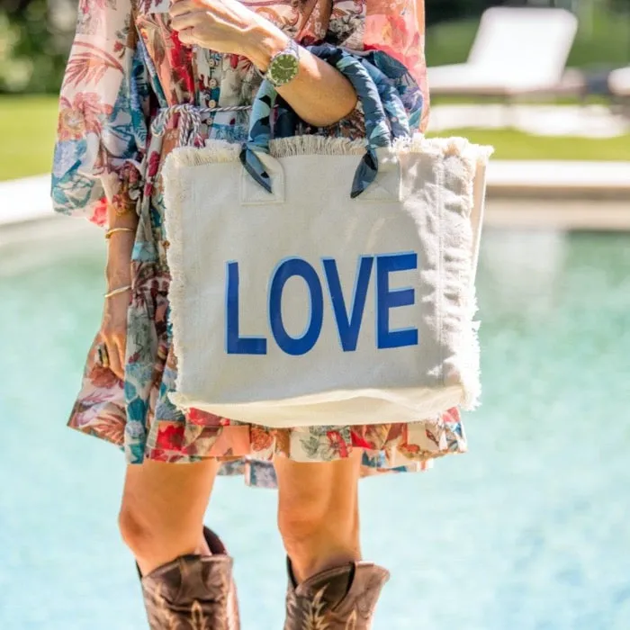LOVE Fringe Bandana Tote PINK or BLUE