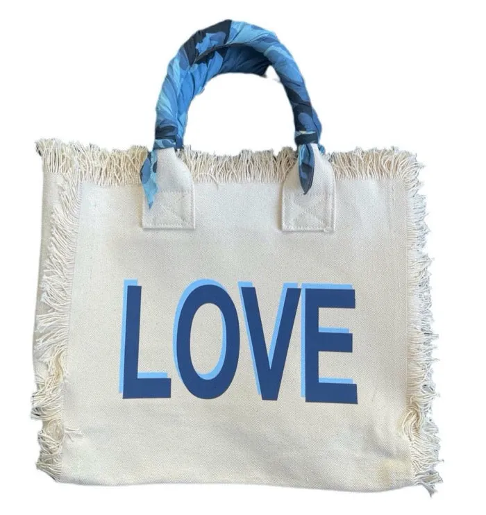 LOVE Fringe Bandana Tote PINK or BLUE