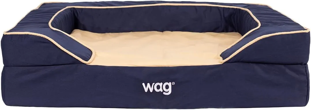 Luxe Dog Bed by Wag | Quad Layer Technology with Memory Foam, Orthopedic Foam, and Cooling Gel. Machine Washable Cover. Navy, Small