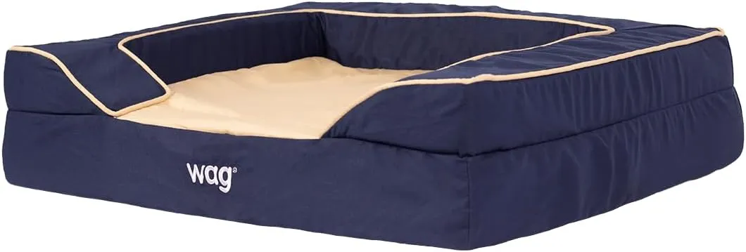 Luxe Dog Bed by Wag | Quad Layer Technology with Memory Foam, Orthopedic Foam, and Cooling Gel. Machine Washable Cover. Navy, Small