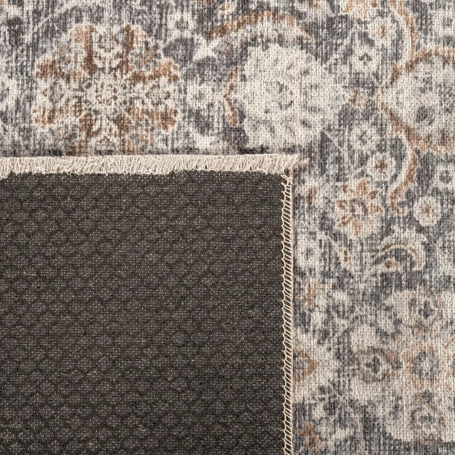 Machine Washable 5' x 7' Non-Slip Medium Area Rug for Living Room, Kitchen, Bedroom, Home Office - Vintage Farmhouse, Aria Collection (Navy Blue/Charcoal/Beige)