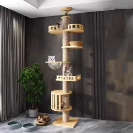 Mekidulu Floor to Ceiling cat Tree - Cat Tree Floor to CeilingAdjustable Height,Tall cat Tree with Width 4.33 in Scratching Post,Cat Hammock,Fully Wrapped with sisal Rope(240250cm, 265-275cm T03)