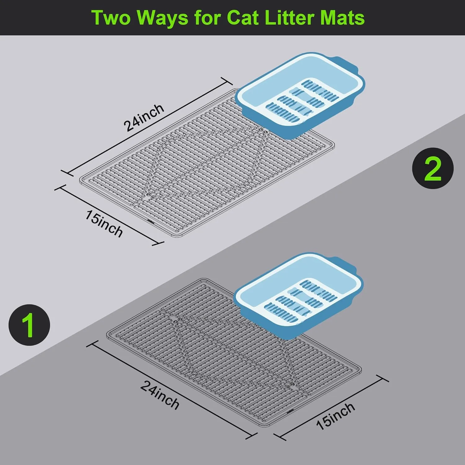 Mofason Rubber Cat Litter Mat - Kitty Litter Box mat - Silicone Litter Trapping Catcher Mat - Cat Supplies & Accessories for Indoor Cats (24" x 15") - Black