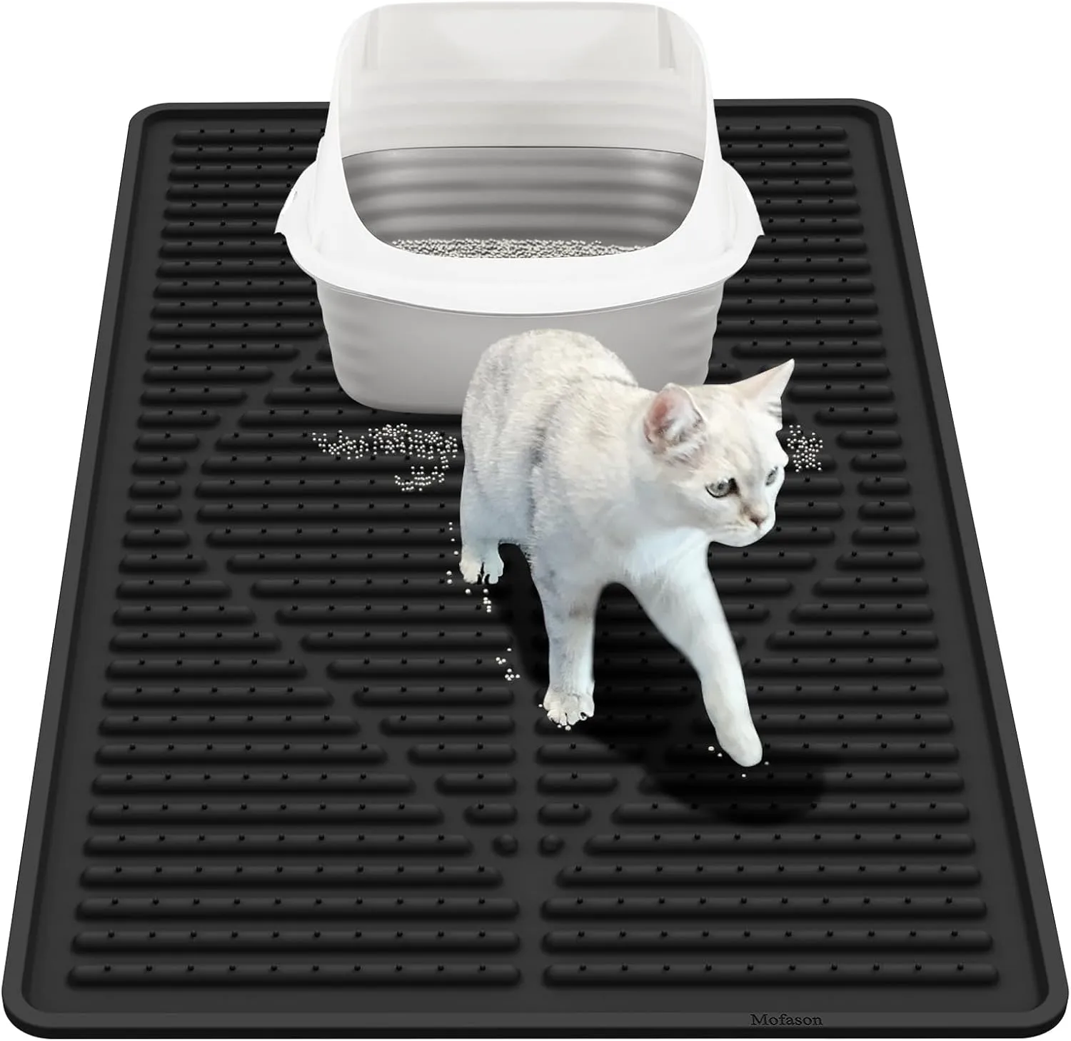 Mofason Rubber Cat Litter Mat - Kitty Litter Box mat - Silicone Litter Trapping Catcher Mat - Cat Supplies & Accessories for Indoor Cats (24" x 15") - Black
