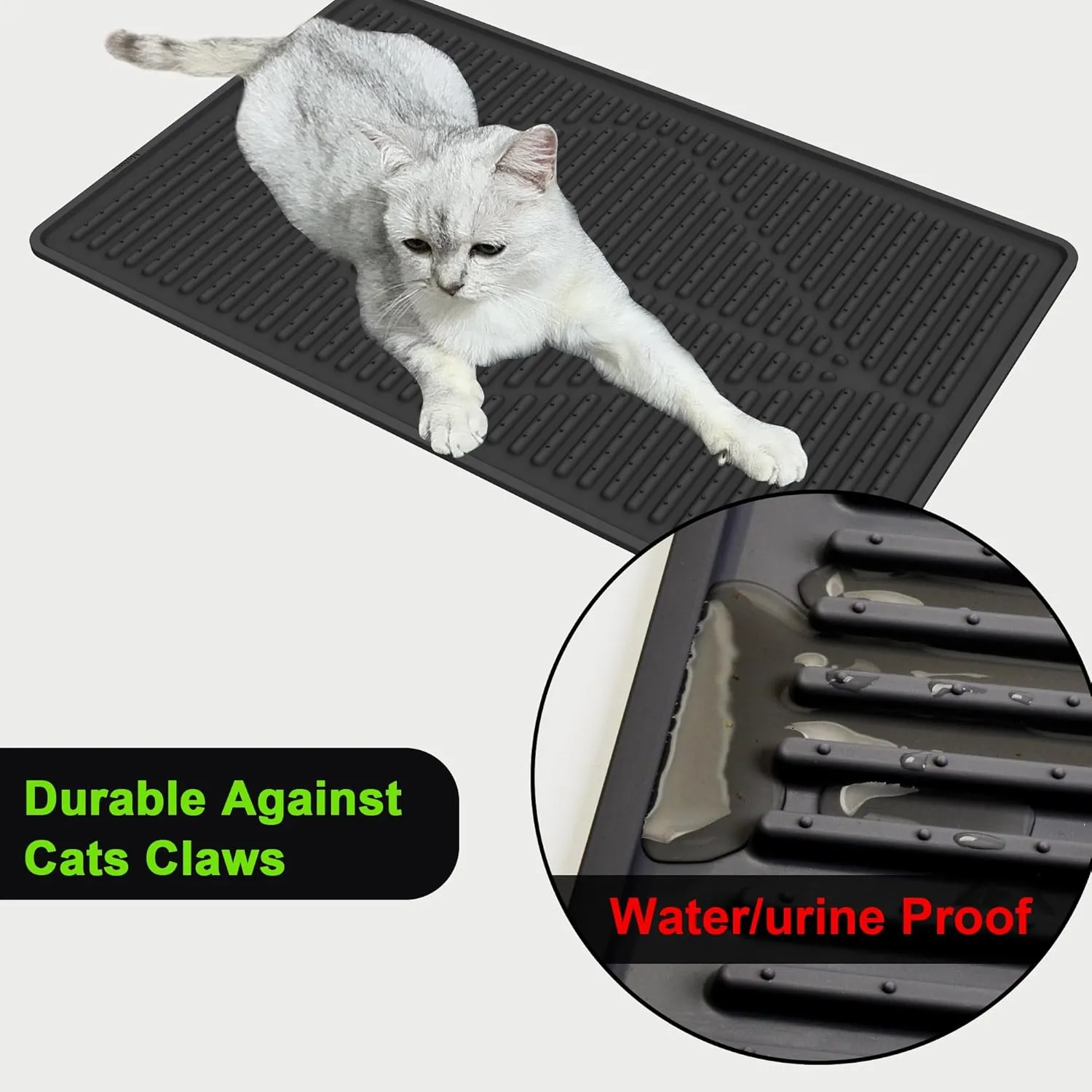 Mofason Rubber Cat Litter Mat - Kitty Litter Box mat - Silicone Litter Trapping Catcher Mat - Cat Supplies & Accessories for Indoor Cats (24" x 15") - Black