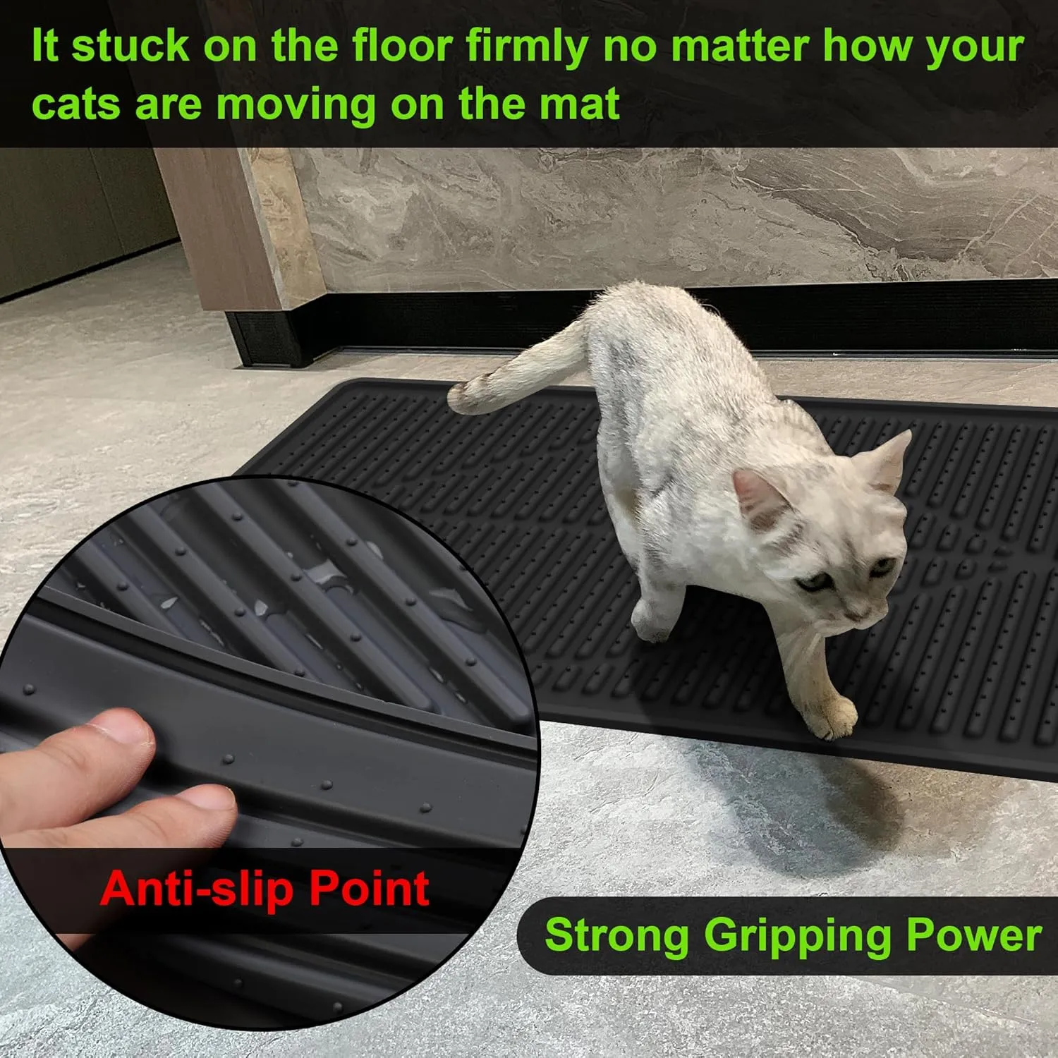 Mofason Rubber Cat Litter Mat - Kitty Litter Box mat - Silicone Litter Trapping Catcher Mat - Cat Supplies & Accessories for Indoor Cats (24" x 15") - Black