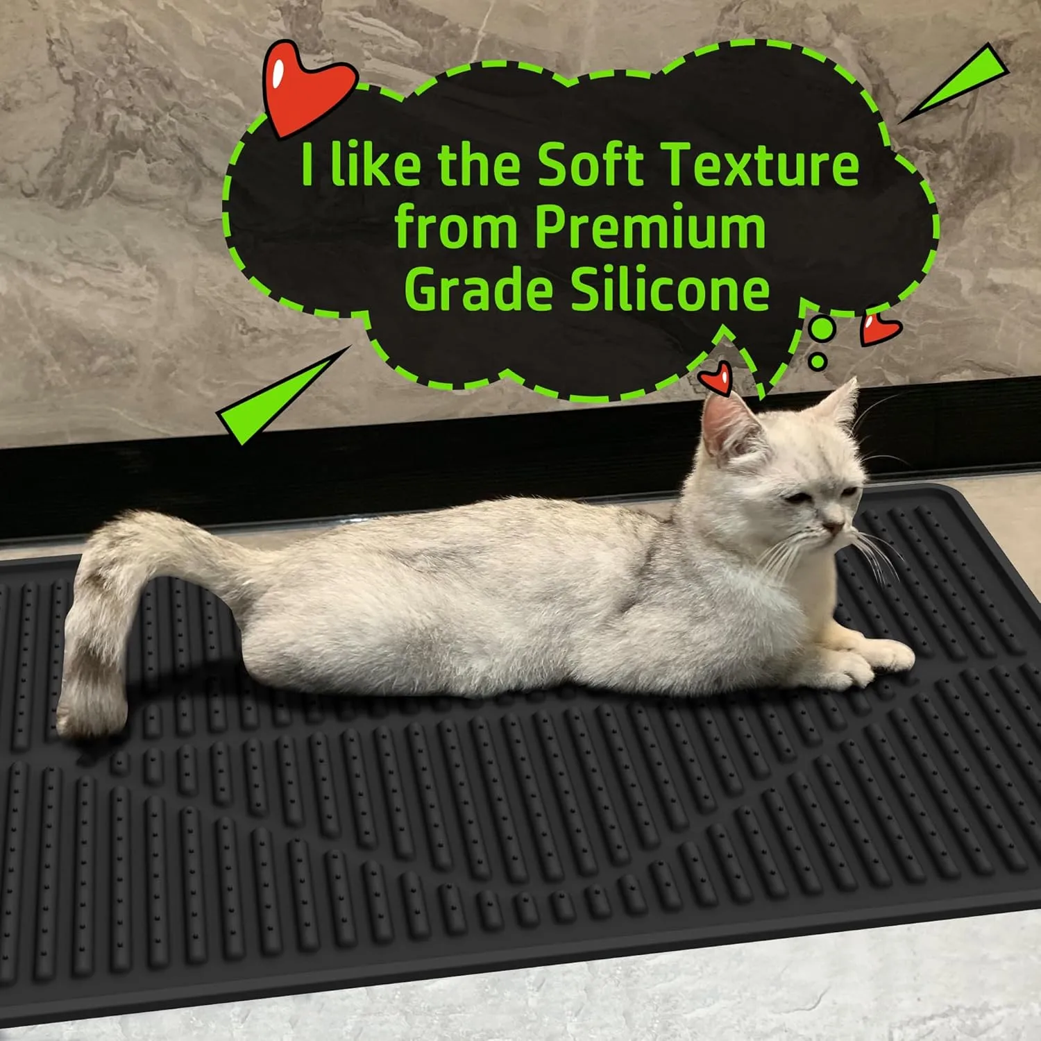 Mofason Rubber Cat Litter Mat - Kitty Litter Box mat - Silicone Litter Trapping Catcher Mat - Cat Supplies & Accessories for Indoor Cats (24" x 15") - Black