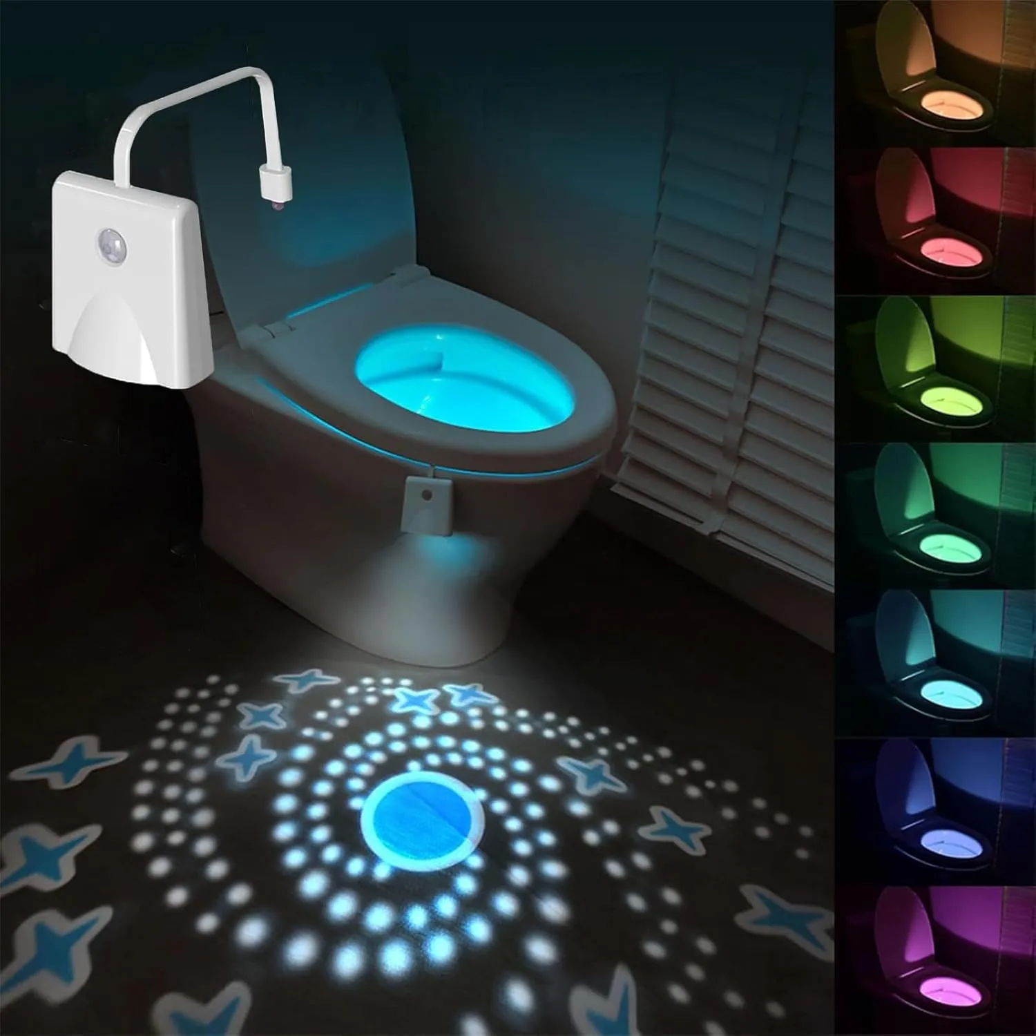 Motion Sensor Toilet Night Light, 16 Color Changing LED with Star Projection, Rechargeable Bowl Light - Fun Gift for All Ages