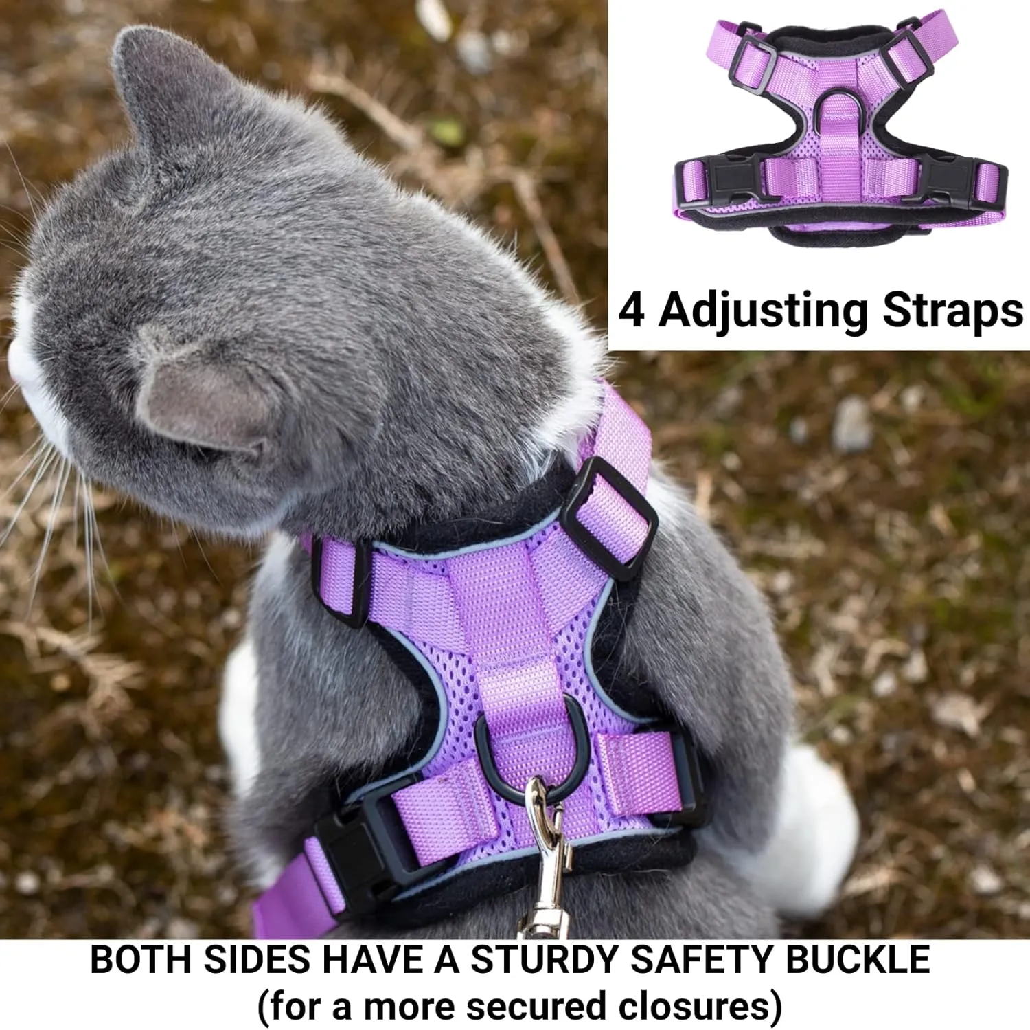Mr. Peanut's PurrTrek Reflective Cat Harness with Matching Leash (Extra Small, Lilac)
