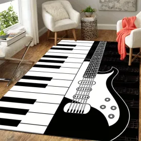 Musical Instrument Area Carpet, 3x5ft, Black White Piano Guitar Music Note Bedroom Rug, Low Pile Non-Shedding Pet Friendly Rugs, Reduce Noise Soft Cozy Floor Carpet for Sofa Dorm