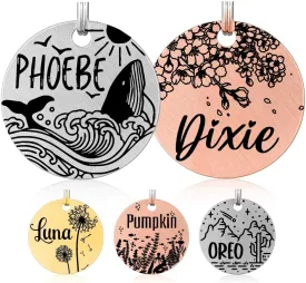 MYXGY Stainless Steel Pet ID Tag, Personalized Dog Name Tags, Customized Cat Tags, Deep Laser Engraving, Optional Engraved on Both Sides, Various Design Options