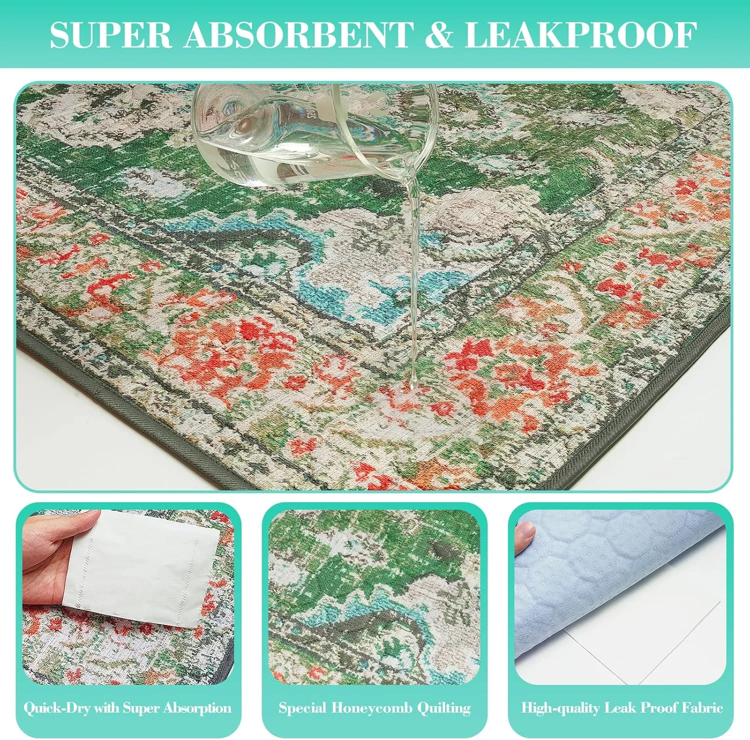 Non-Slip Dog Washable Pee Pad Extra Large 72" x 72", Boho Rusable Pee Pad for Dogs, Pet Training Pad for Playpen Mat, Waterproof Dog Pad Washable for Puppy Playpen, Whelping Pad, Dog Playpen Indoor