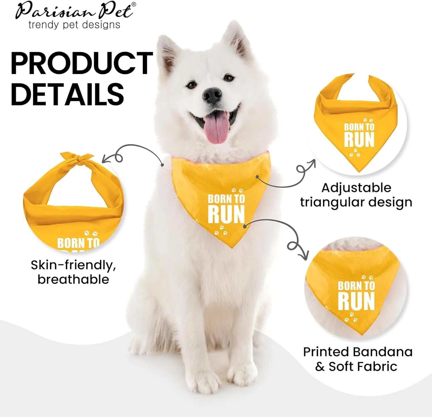 Parisian Pet Born to Run Dog Bandana, Medium